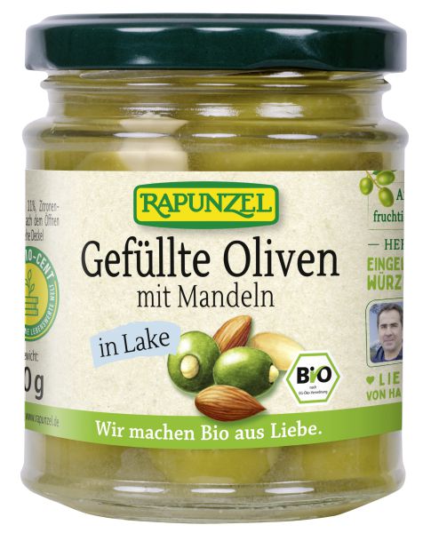 Oliven grün gefüllt mit Mandeln in Lake Bio