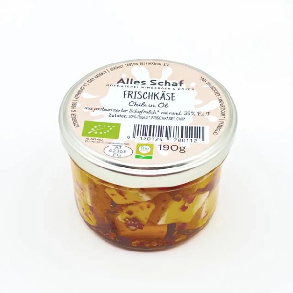 Schaf-Frischkäsewürfel in Öl Chili Bio