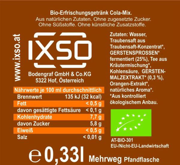 IXSO Cola Mix ohne Koffein - OHNE Süßstoffe