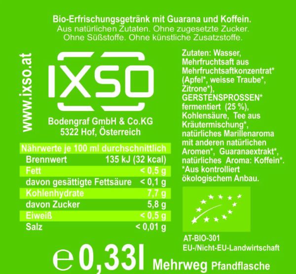 IXSO mit Koffein - Energiedrink - OHNE Süßstoffe